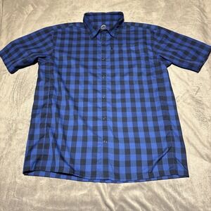 Zoic Mens XL Blue Black Plaid Short Sleeve Snap Button Front Shirt Wear